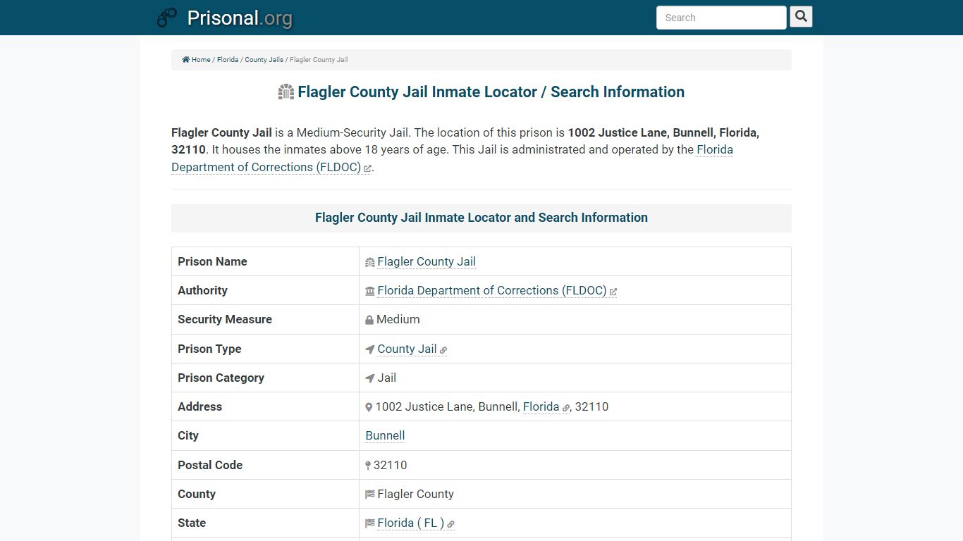 Flagler County Jail-Inmate Locator/Search Info, Phone, Fax ...